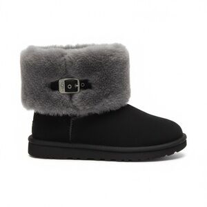 UGG Australia Classic Buckle Shearling Boots Black Gray Size 7